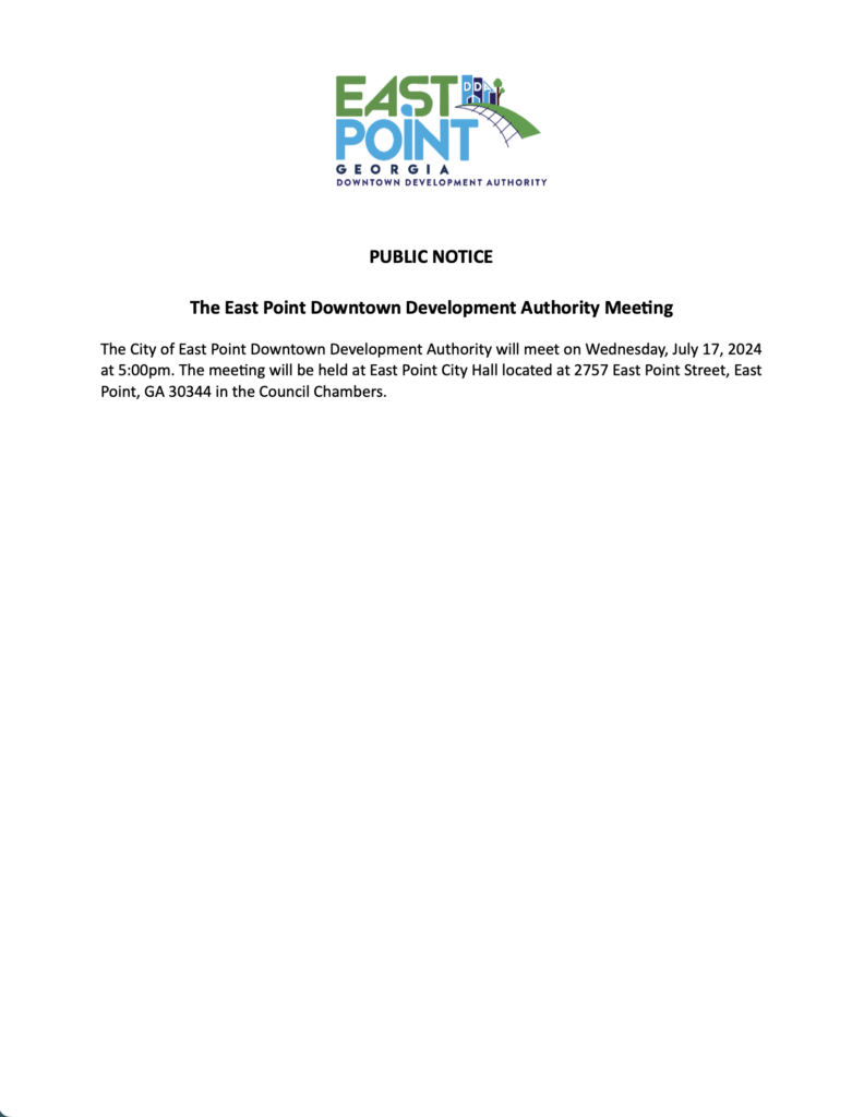 PUBLIC NOTICE: The East Point Downtown Development Authority Meeting